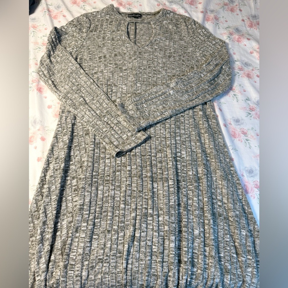 Kristin Nicole Gray Textured Knit Dress Long Sleeve Keyhole Neck Women's XL
